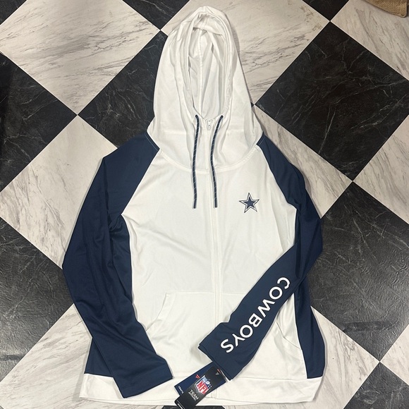 NFL Cowboys White and Navy full Zip-Up Hoodie NWT - Picture 1 of 4